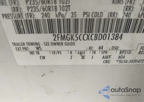 2012 Ford Flex Sel from USA, damaged, VIN 2FMGK5CCXCBD01384